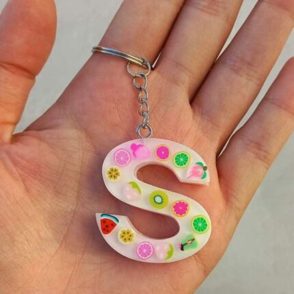 Resin alphabet keychain with fruit charm